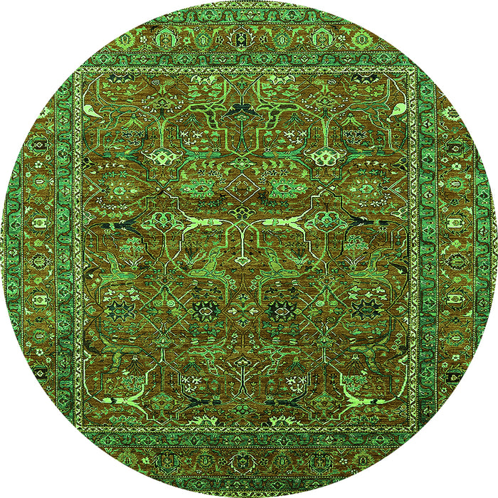 Round Machine Washable Oriental Green Industrial Area Rugs, wshurb2385grn