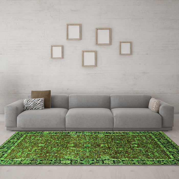 Machine Washable Oriental Green Industrial Area Rugs in a Living Room,, wshurb2386grn