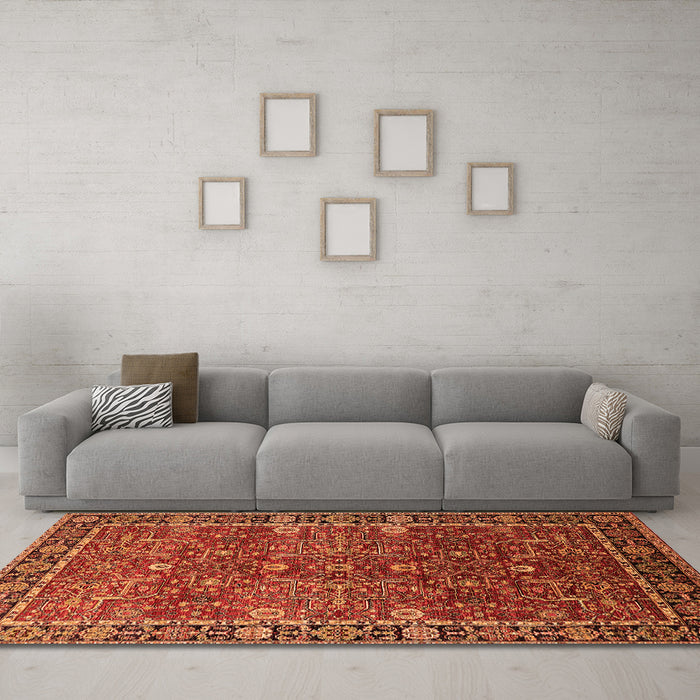 Machine Washable Oriental Orange Industrial Area Rugs in a Living Room, wshurb2386org