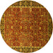 Round Machine Washable Oriental Yellow Industrial Rug, wshurb2386yw