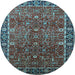 Round Machine Washable Oriental Light Blue Industrial Rug, wshurb2386lblu