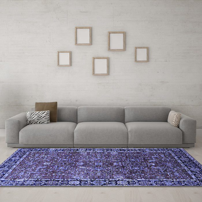 Machine Washable Oriental Blue Industrial Rug in a Living Room, wshurb2386blu
