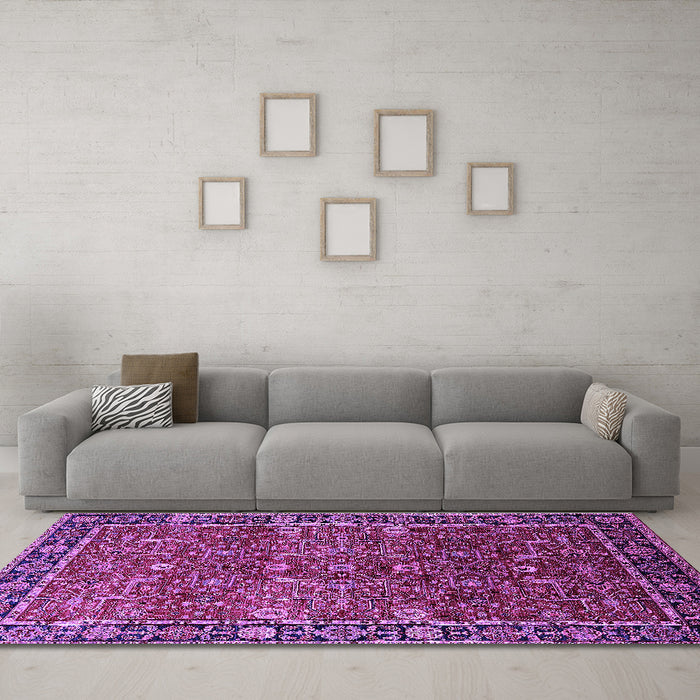 Machine Washable Oriental Purple Industrial Area Rugs in a Living Room, wshurb2386pur