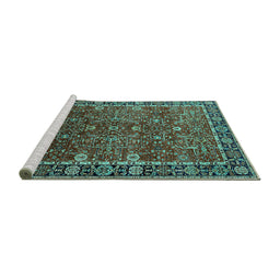 Sideview of Machine Washable Oriental Turquoise Industrial Area Rugs, wshurb2386turq