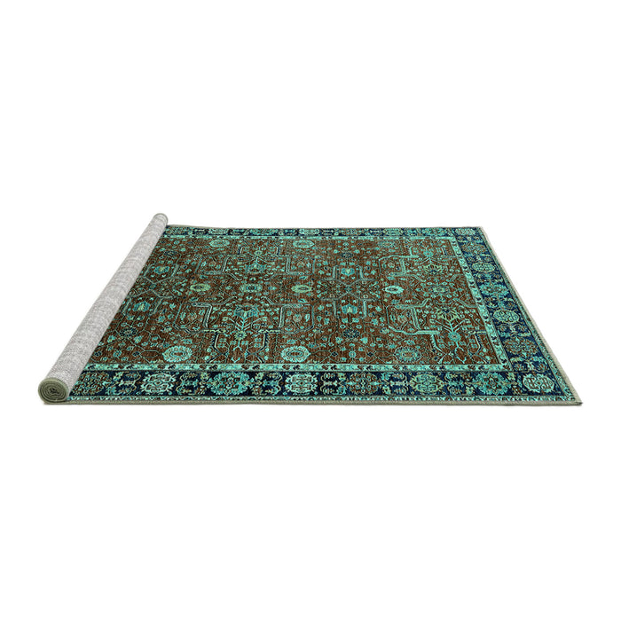 Sideview of Machine Washable Oriental Turquoise Industrial Area Rugs, wshurb2386turq
