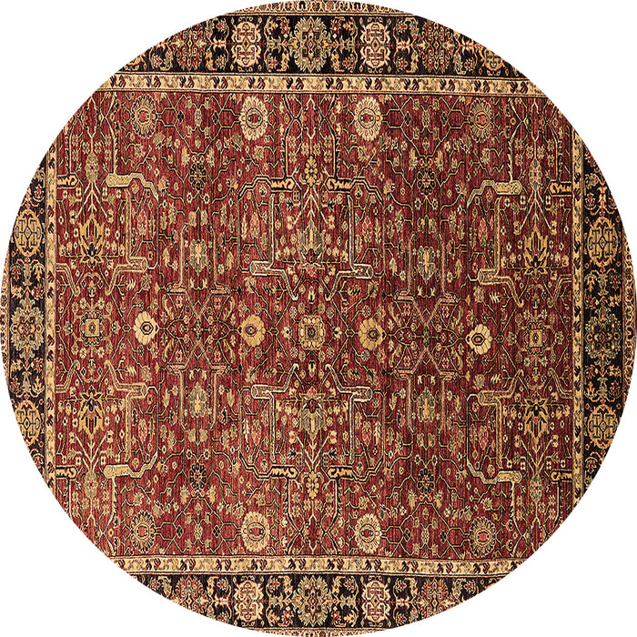 Round Machine Washable Oriental Brown Industrial Rug, wshurb2386brn
