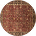 Round Machine Washable Oriental Brown Industrial Rug, wshurb2386brn