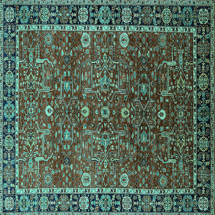 Square Machine Washable Oriental Turquoise Industrial Area Rugs, wshurb2386turq