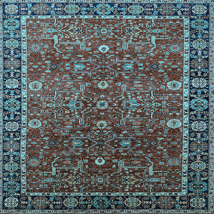Square Machine Washable Oriental Light Blue Industrial Rug, wshurb2386lblu