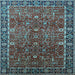 Square Machine Washable Oriental Light Blue Industrial Rug, wshurb2386lblu