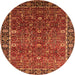 Round Machine Washable Oriental Orange Industrial Area Rugs, wshurb2386org