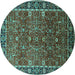 Round Machine Washable Oriental Turquoise Industrial Area Rugs, wshurb2386turq
