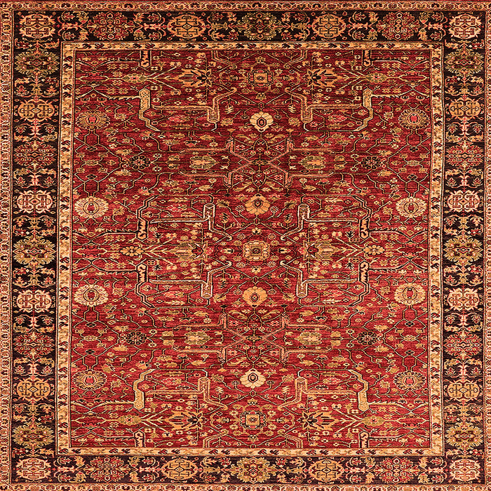 Square Machine Washable Oriental Orange Industrial Area Rugs, wshurb2386org