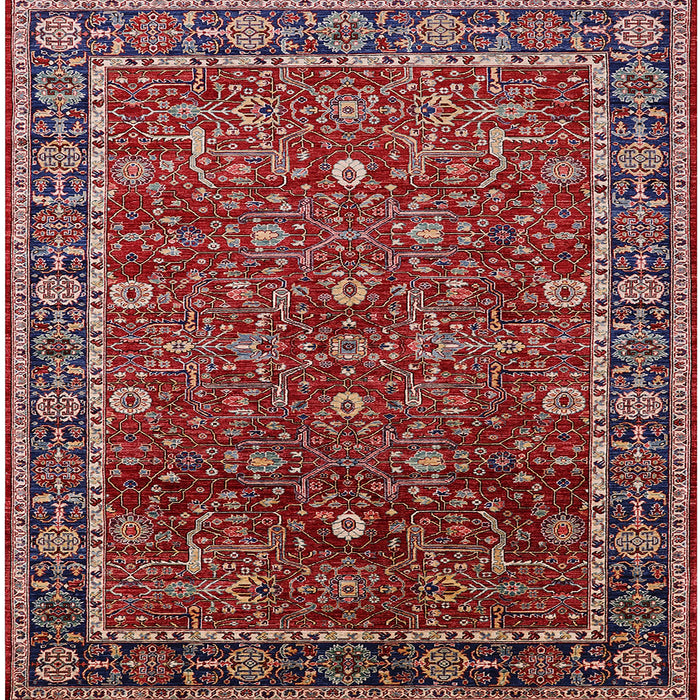 Square Mid-Century Modern Cranberry Red Oriental Rug, urb2387