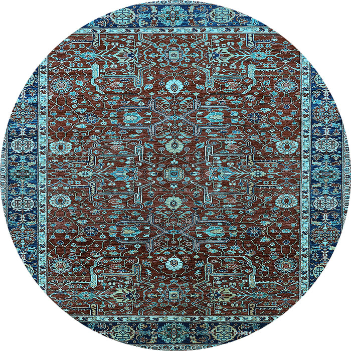 Round Machine Washable Oriental Light Blue Industrial Rug, wshurb2387lblu