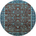 Round Machine Washable Oriental Light Blue Industrial Rug, wshurb2387lblu