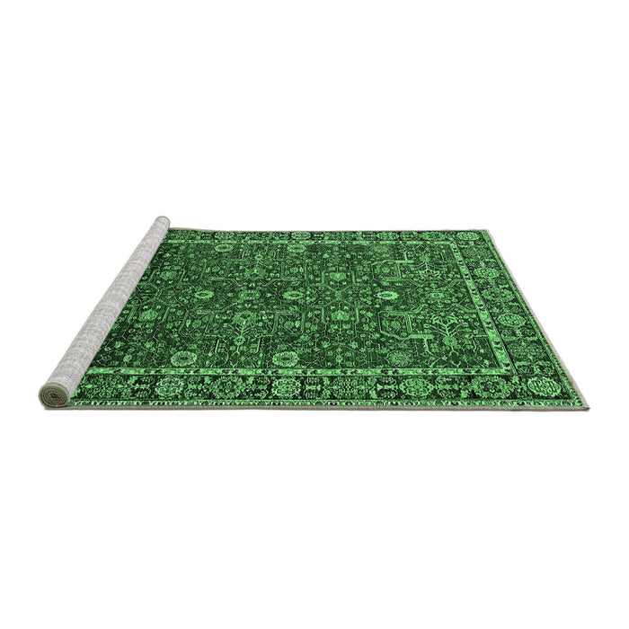 Sideview of Machine Washable Oriental Emerald Green Industrial Area Rugs, wshurb2387emgrn