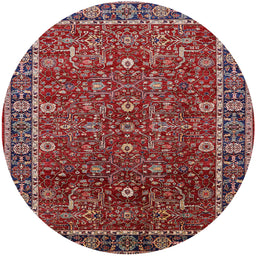 Round Mid-Century Modern Cranberry Red Oriental Rug, urb2387