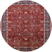 Round Mid-Century Modern Cranberry Red Oriental Rug, urb2387