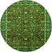 Round Machine Washable Oriental Green Industrial Area Rugs, wshurb2387grn