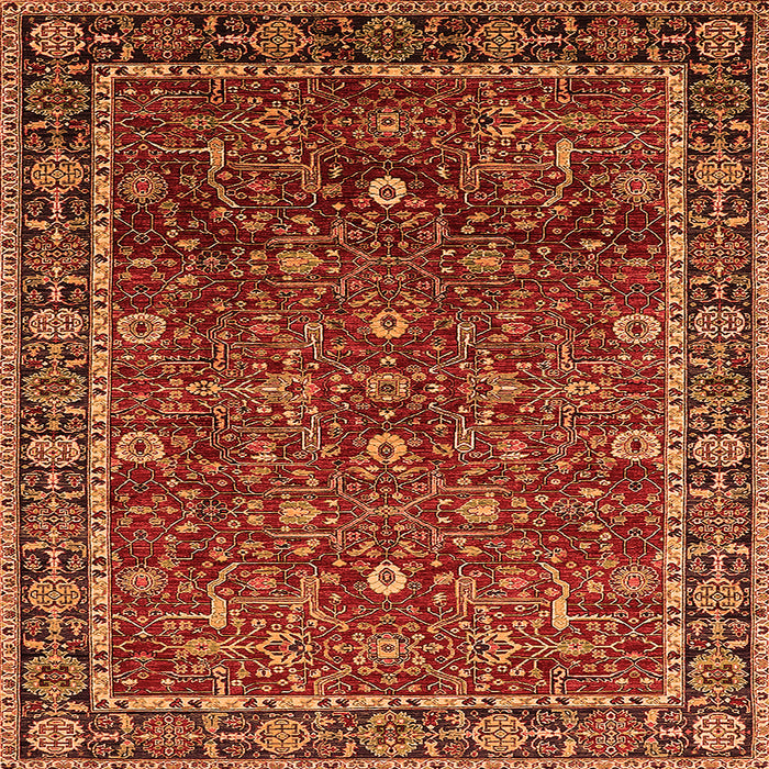 Square Machine Washable Oriental Orange Industrial Area Rugs, wshurb2387org