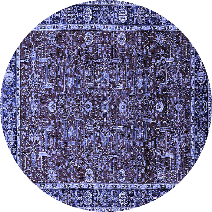 Round Machine Washable Oriental Blue Industrial Rug, wshurb2387blu