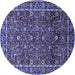 Round Machine Washable Oriental Blue Industrial Rug, wshurb2387blu