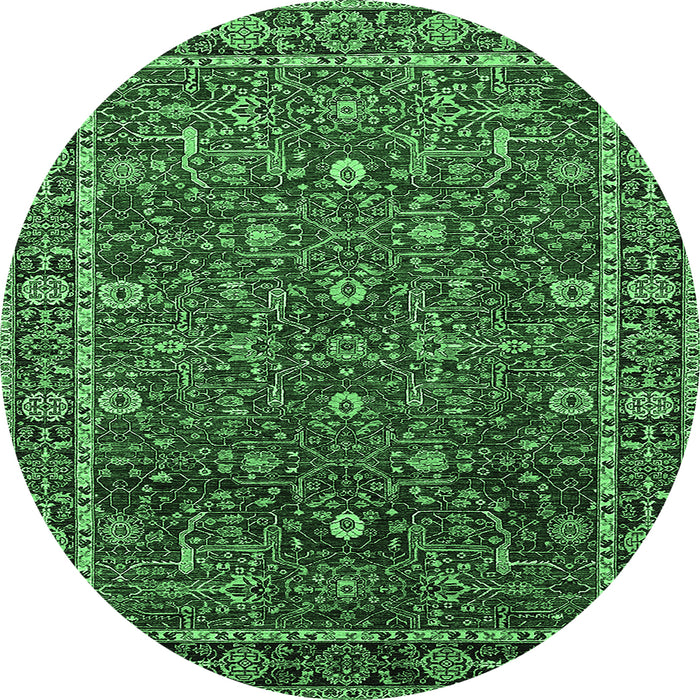 Round Machine Washable Oriental Emerald Green Industrial Area Rugs, wshurb2387emgrn
