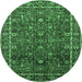 Round Machine Washable Oriental Emerald Green Industrial Area Rugs, wshurb2387emgrn