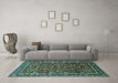 Machine Washable Oriental Turquoise Industrial Area Rugs in a Living Room,, wshurb2387turq