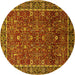 Round Machine Washable Oriental Yellow Industrial Rug, wshurb2387yw