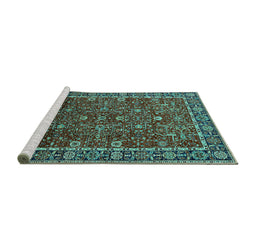 Sideview of Machine Washable Oriental Turquoise Industrial Area Rugs, wshurb2387turq