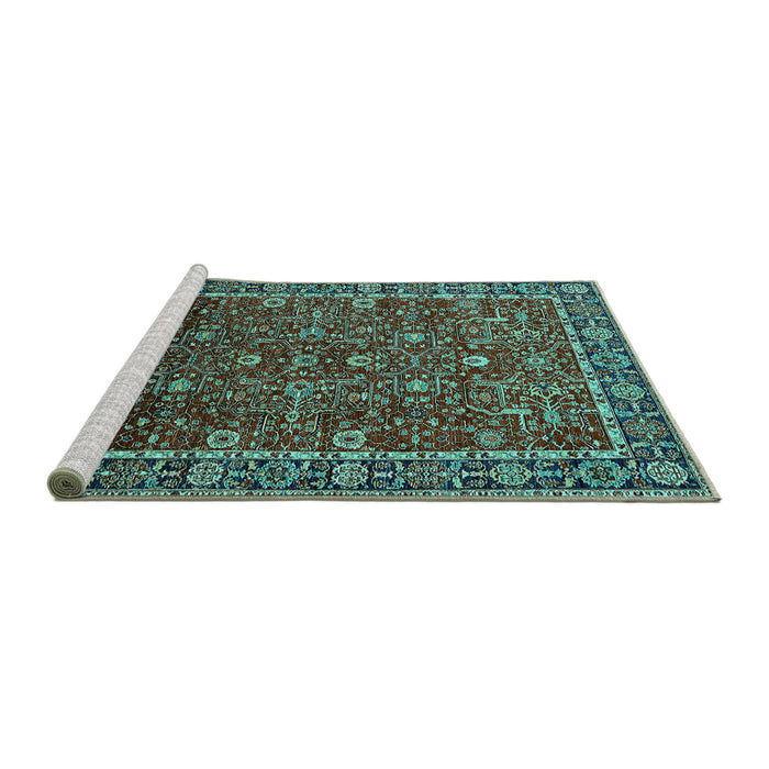 Sideview of Machine Washable Oriental Turquoise Industrial Area Rugs, wshurb2387turq