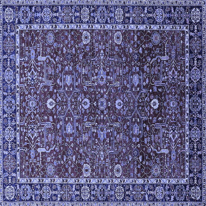 Square Machine Washable Oriental Blue Industrial Rug, wshurb2387blu