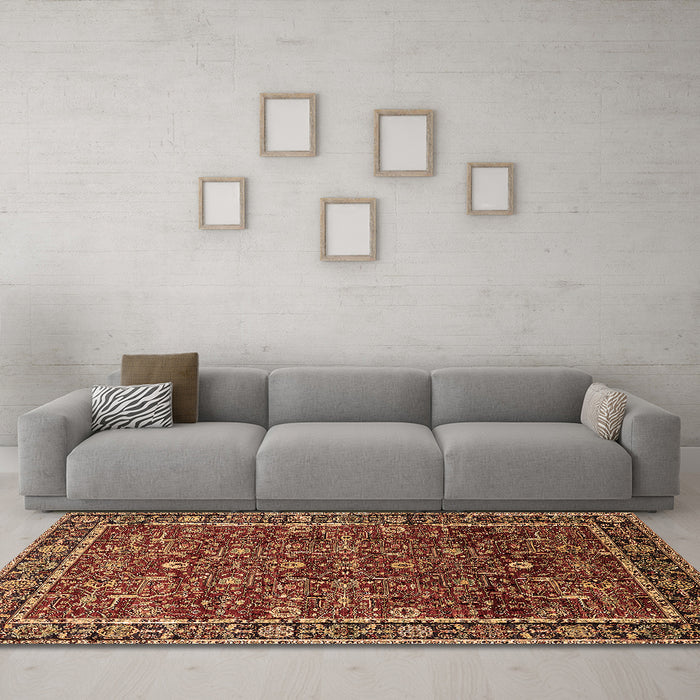 Machine Washable Oriental Brown Industrial Rug in a Living Room,, wshurb2387brn