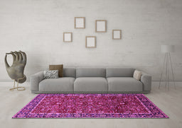Machine Washable Oriental Pink Industrial Rug in a Living Room, wshurb2387pnk