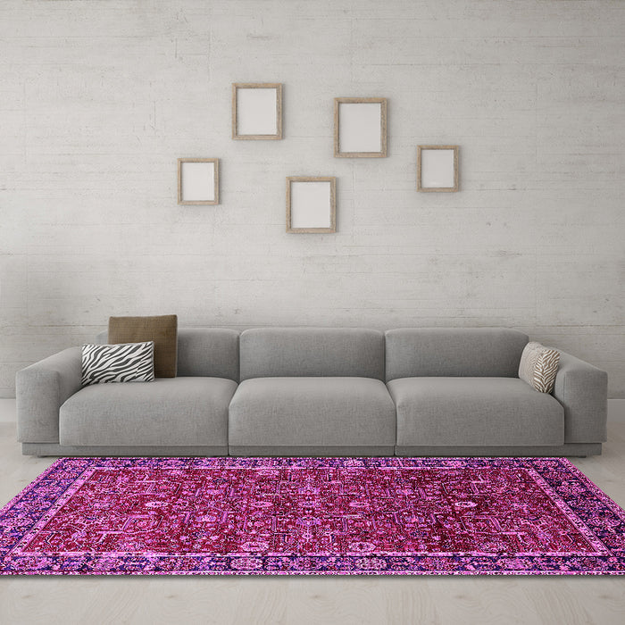 Machine Washable Oriental Pink Industrial Rug in a Living Room, wshurb2387pnk