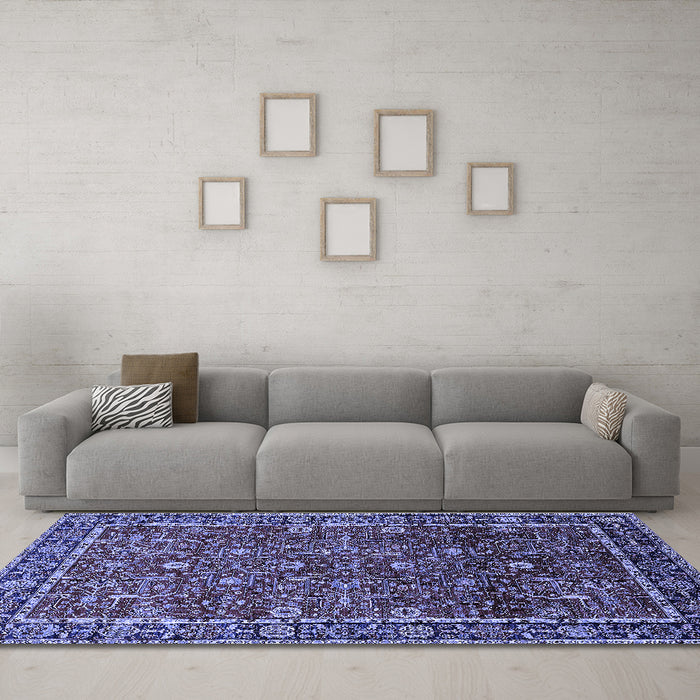 Machine Washable Oriental Blue Industrial Rug in a Living Room, wshurb2387blu