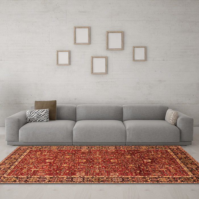 Machine Washable Oriental Orange Industrial Area Rugs in a Living Room, wshurb2387org