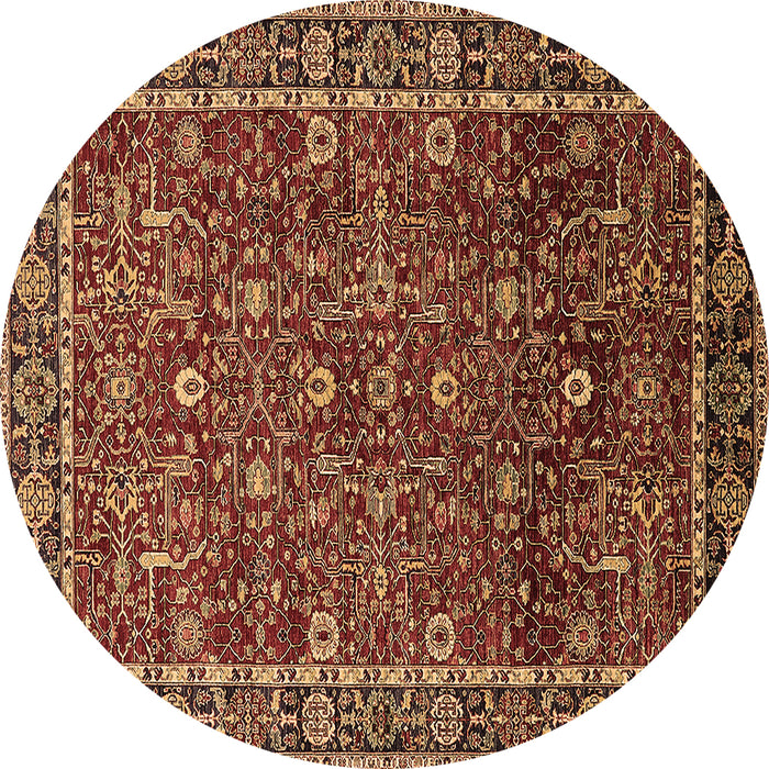 Round Machine Washable Oriental Brown Industrial Rug, wshurb2387brn