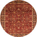Round Machine Washable Oriental Orange Industrial Area Rugs, wshurb2387org