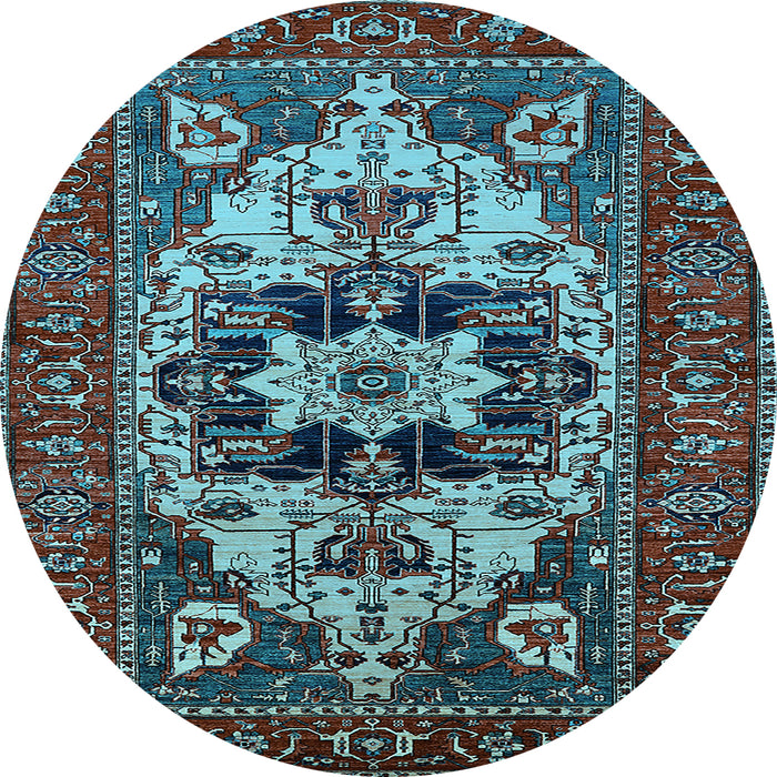 Round Machine Washable Oriental Light Blue Industrial Rug, wshurb2388lblu