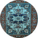 Round Machine Washable Oriental Light Blue Industrial Rug, wshurb2388lblu