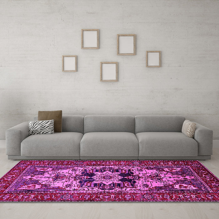 Machine Washable Oriental Pink Industrial Rug in a Living Room, wshurb2388pnk