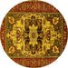 Round Oriental Yellow Industrial Rug, urb2388yw