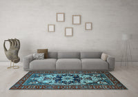 Machine Washable Oriental Light Blue Industrial Rug, wshurb2388lblu