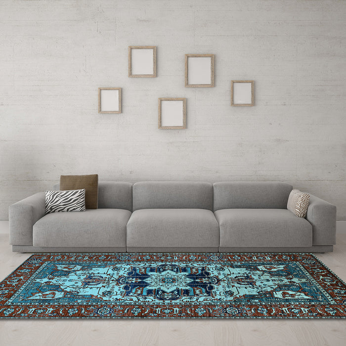 Machine Washable Oriental Light Blue Industrial Rug in a Living Room, wshurb2388lblu