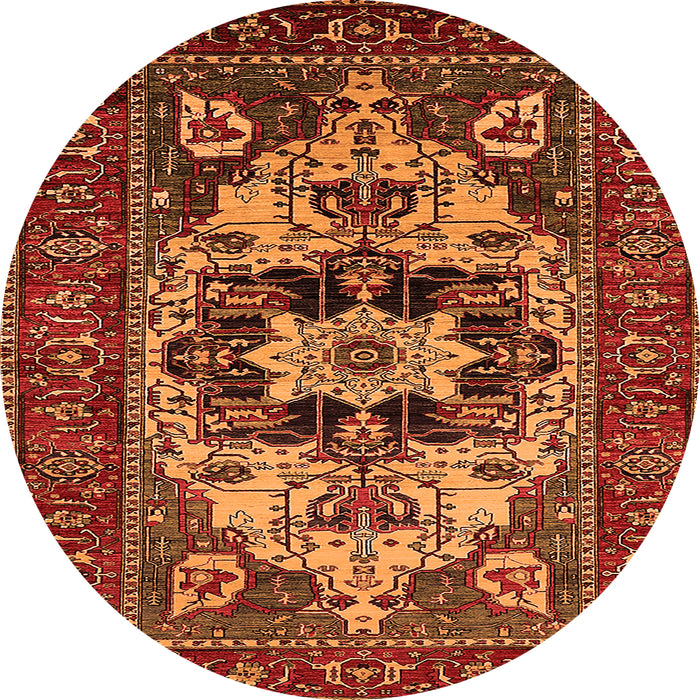 Round Machine Washable Oriental Orange Industrial Area Rugs, wshurb2388org