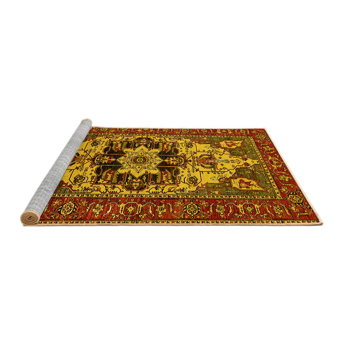 Sideview of Machine Washable Oriental Yellow Industrial Rug, wshurb2388yw