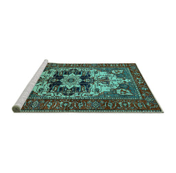 Sideview of Machine Washable Oriental Turquoise Industrial Area Rugs, wshurb2388turq